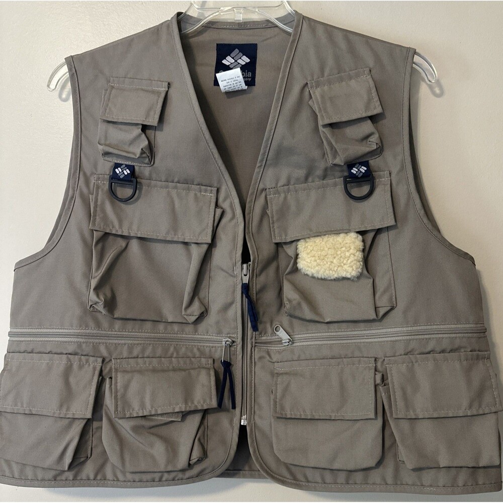 Columbia Henrys Fork Fly Fishing Vest Mens Multi Cargo Khaki Vintage  Large